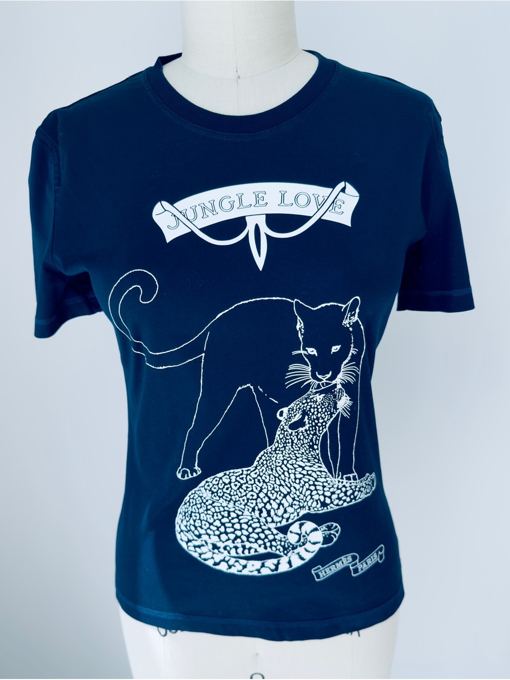 Hermes Women's Navy Blue & White  Short Sleeve TShirt Top Size 38 ( US 4 )